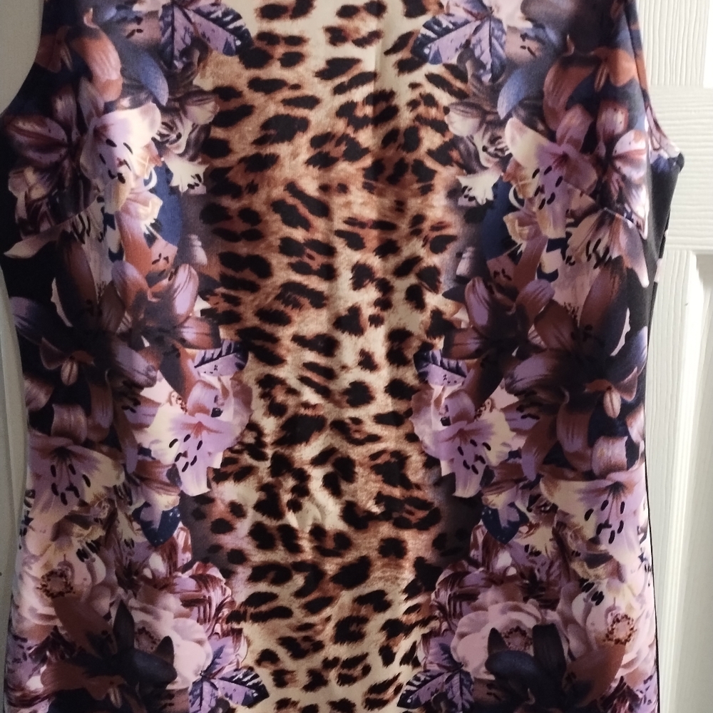 NWOT Floral and Leopard Print Sleeveless Dress - Picture 2 of 5